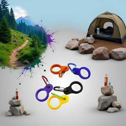 6 Pcs Silicone Water Bottle Buckle with Carabiner Clip Portable Secure Bottle Holder Water Bottle Hanging Rings Silicone Water Bottle Buckle Portable Hiking Camping, Water Bottle Accessories