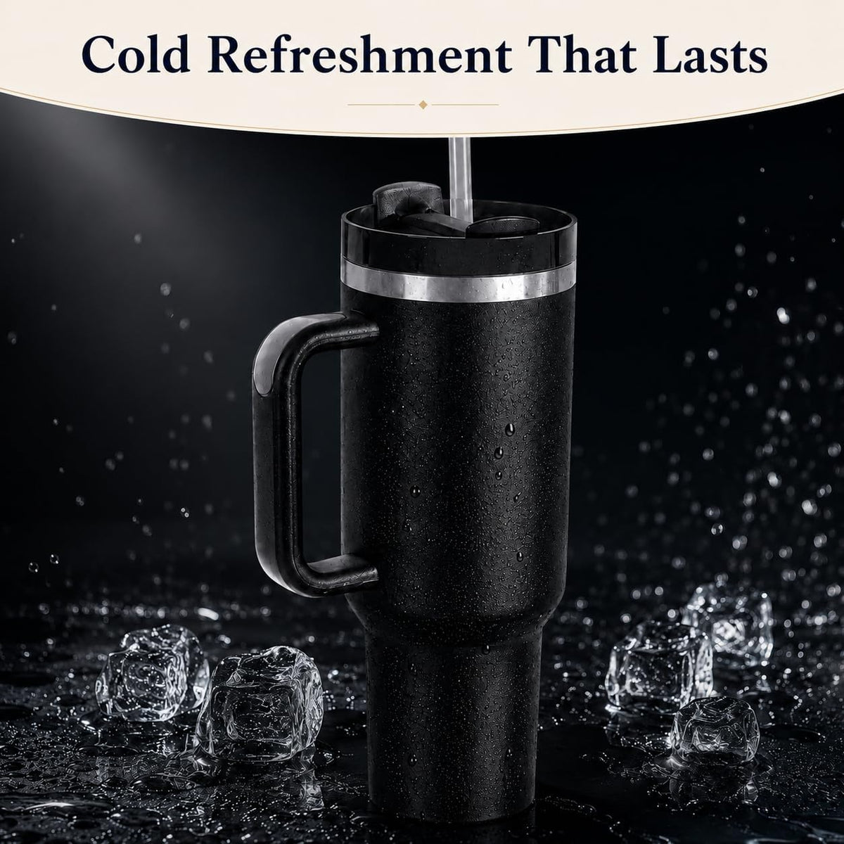 40 oz Tumbler with Handle and Straw, Vacuum Insulated Stainless Steel Travel Mug, Leak-Resistant Flip Lid, Matte Black