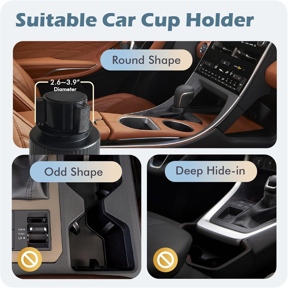 Car Cup Holder Expander, 2 in 1 Extra Cup Holder for Car, Double Automotive Holder Extender Adapter, Compatible with Hydro Flask, Yeti, Nalgene, 32/40 oz Large Bottles Drinks Mugs