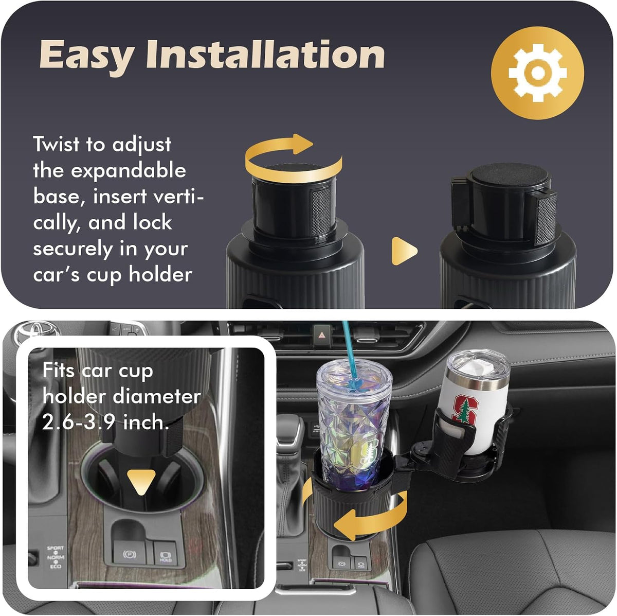 Car Cup Holder Expander, 2 in 1 Extra Cup Holder for Car, Double Automotive Holder Extender Adapter, Compatible with Hydro Flask, Yeti, Nalgene, 32/40 oz Large Bottles Drinks Mugs