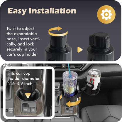 Car Cup Holder Expander, 2 in 1 Extra Cup Holder for Car, Double Automotive Holder Extender Adapter, Compatible with Hydro Flask, Yeti, Nalgene, 32/40 oz Large Bottles Drinks Mugs