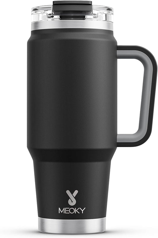 32 oz Tumbler with Handle, Insulated Tumbler with Lid and Straw, Stainless Steel Travel Mug, Keeps Cold for 24 Hours, 100% Leak Proof, Fits in Car Cup Holder (Night)