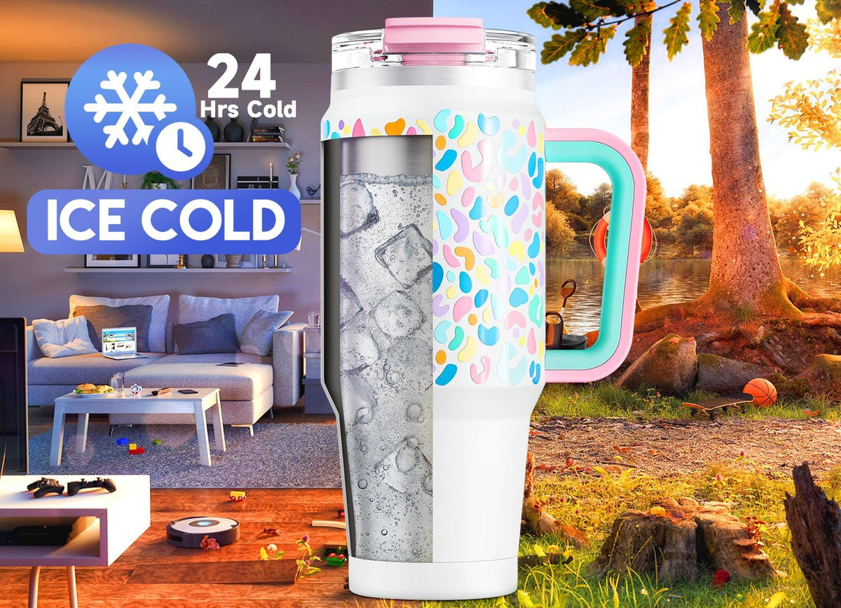 32 oz Tumbler with Handle, Insulated Tumbler with Lid and Straw, Stainless Steel Travel Mug, Keeps Cold for 24 Hours, 100% Leak Proof, Fits in Car Cup Holder (Night)