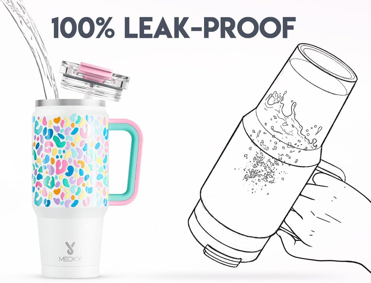 32 oz Tumbler with Handle, Insulated Tumbler with Lid and Straw, Stainless Steel Travel Mug, Keeps Cold for 24 Hours, 100% Leak Proof, Fits in Car Cup Holder (Night)