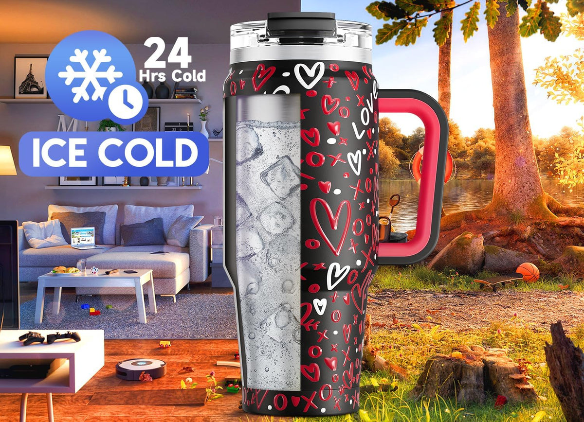 32 oz Tumbler with Handle, Insulated Tumbler with Lid and Straw, Stainless Steel Travel Mug, Keeps Cold for 24 Hours, 100% Leak Proof, Fits in Car Cup Holder (Night)