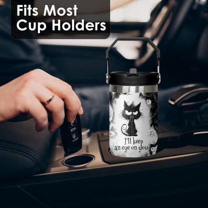 30 oz Peacock Blue Flip Straw Tumbler with Top Handle for Peacock Blue Lover Resuable Vacuum Insulated Flip Top Water bottle for Home Office Car