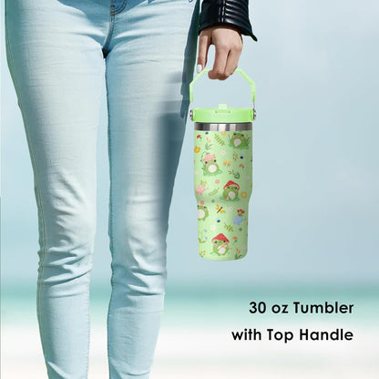 30 oz Peacock Blue Flip Straw Tumbler with Top Handle for Peacock Blue Lover Resuable Vacuum Insulated Flip Top Water bottle for Home Office Car