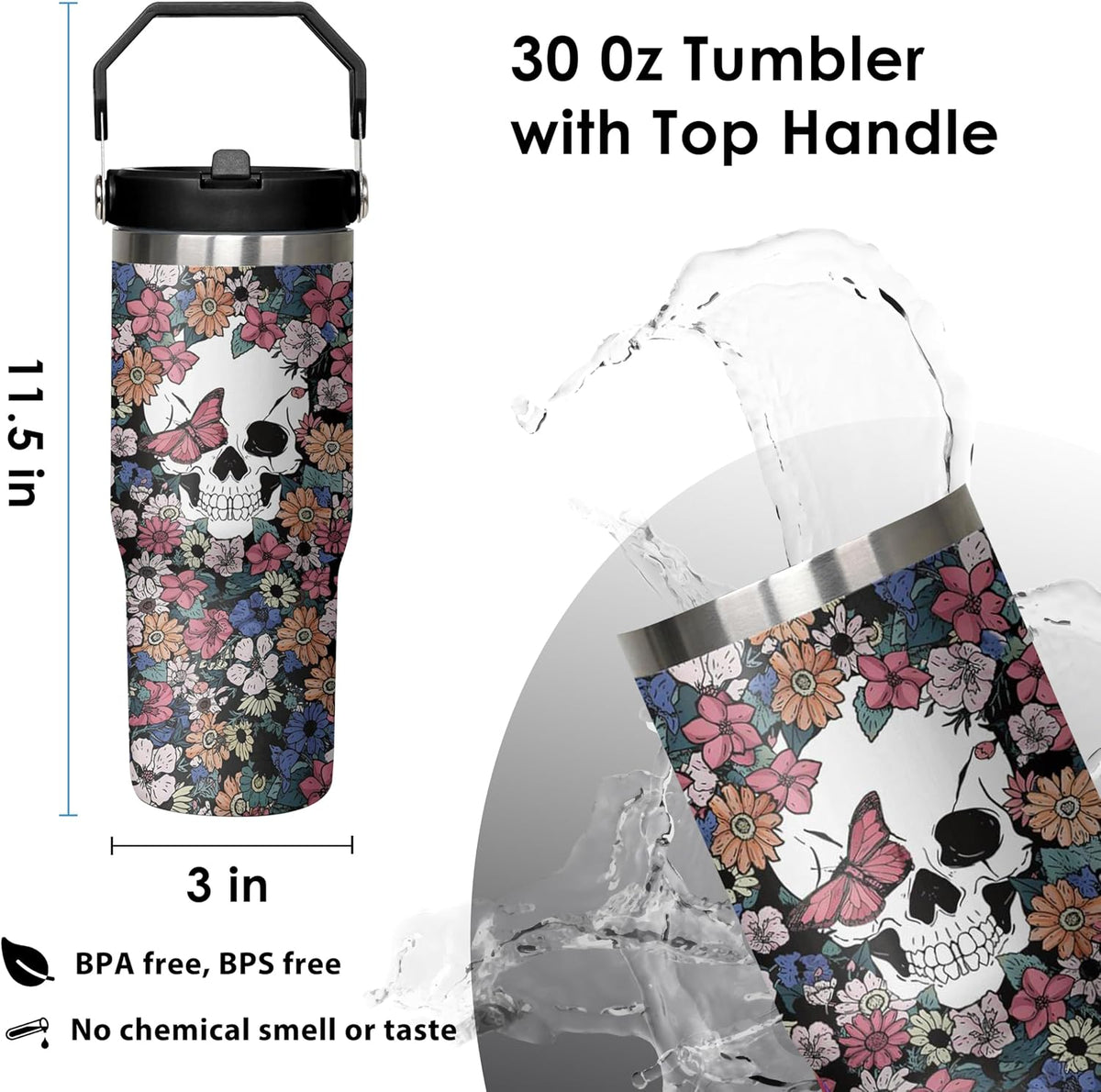 30 oz Peacock Blue Flip Straw Tumbler with Top Handle for Peacock Blue Lover Resuable Vacuum Insulated Flip Top Water bottle for Home Office Car