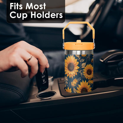 30 oz Peacock Blue Flip Straw Tumbler with Top Handle for Peacock Blue Lover Resuable Vacuum Insulated Flip Top Water bottle for Home Office Car