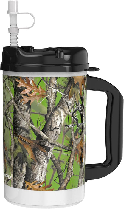 32 oz Travel Mug – Next Camo White Insulated Mug for Cold Drinks – Double Wall, Large Handle – BPA-Free, Leak-Resistant – Includes Lid and Straw – Made in USA