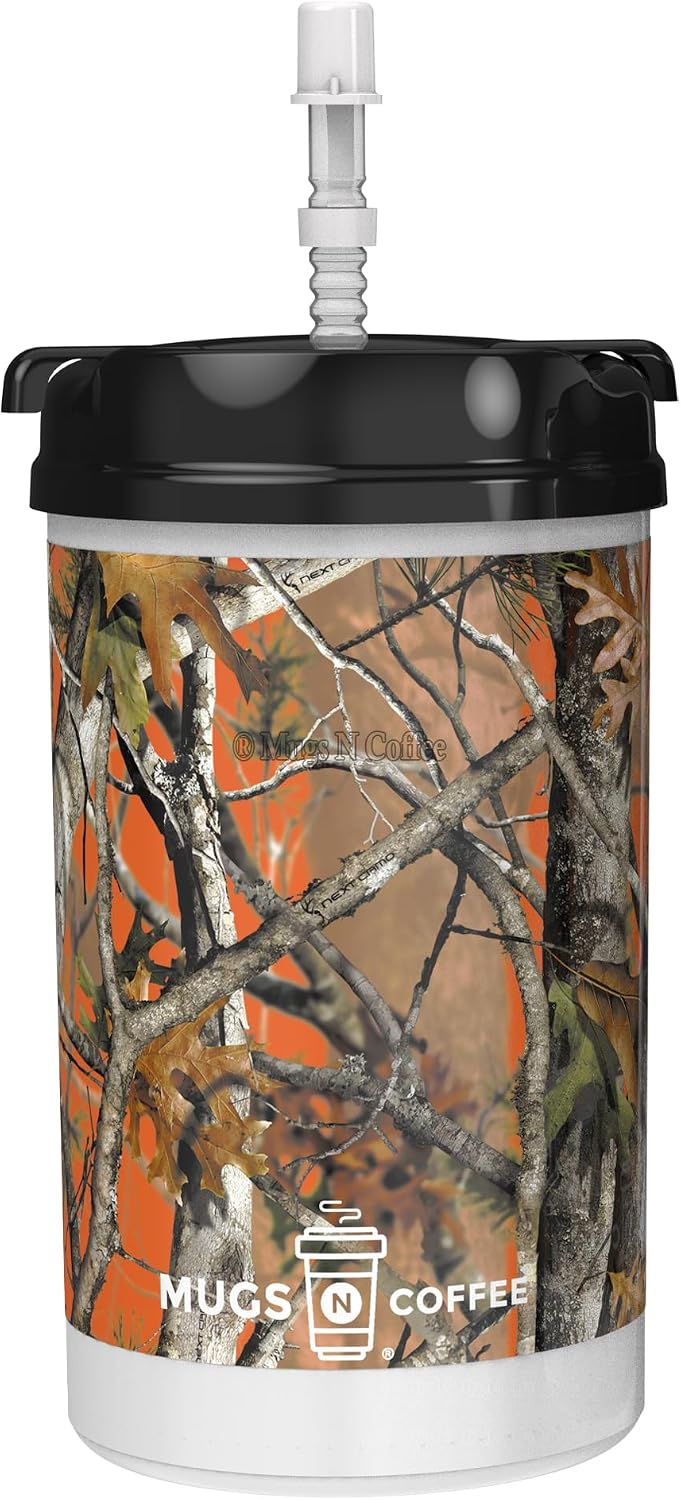 32 oz Travel Mug – Next Camo White Insulated Mug for Cold Drinks – Double Wall, Large Handle – BPA-Free, Leak-Resistant – Includes Lid and Straw – Made in USA