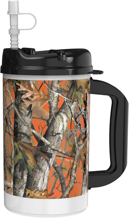 32 oz Travel Mug – Next Camo White Insulated Mug for Cold Drinks – Double Wall, Large Handle – BPA-Free, Leak-Resistant – Includes Lid and Straw – Made in USA