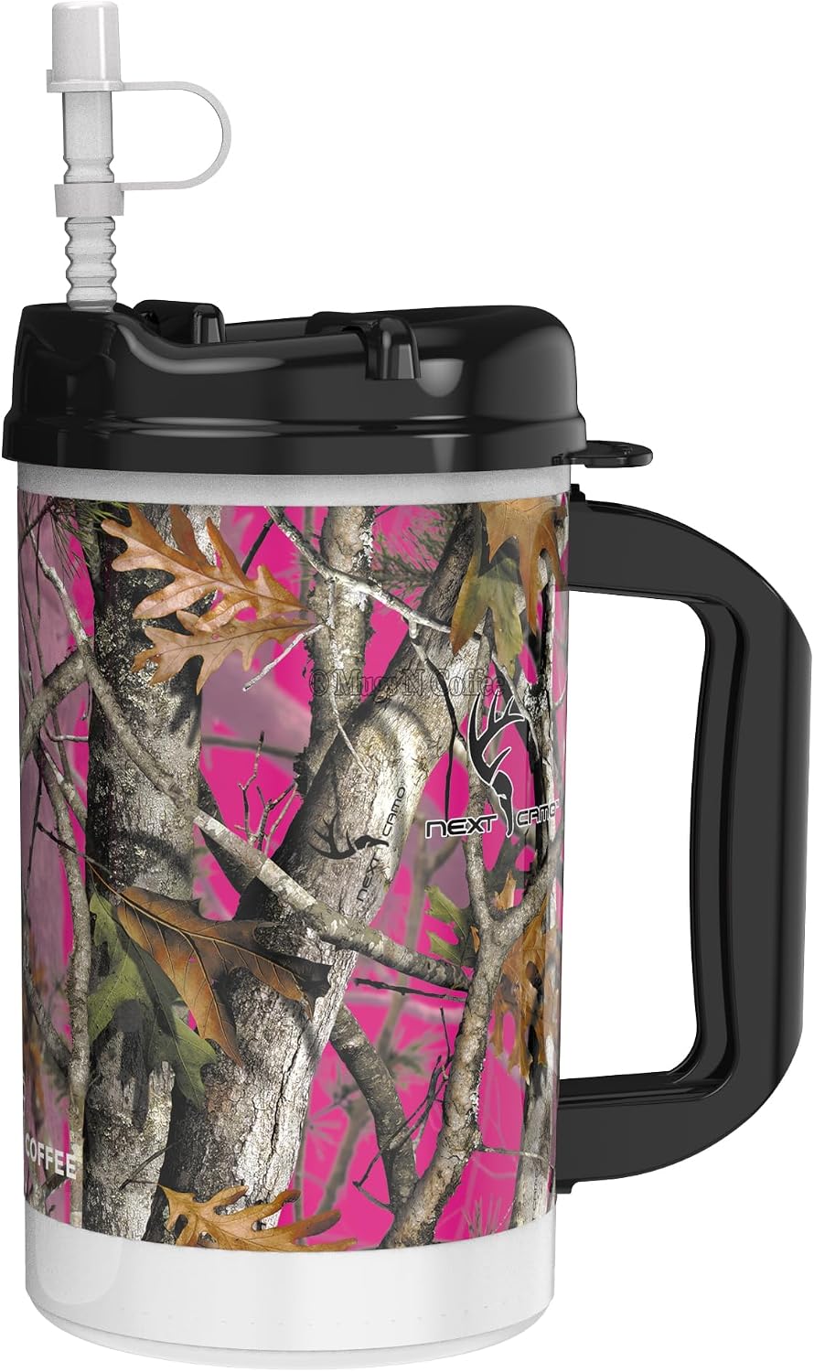 32 oz Travel Mug – Next Camo White Insulated Mug for Cold Drinks – Double Wall, Large Handle – BPA-Free, Leak-Resistant – Includes Lid and Straw – Made in USA