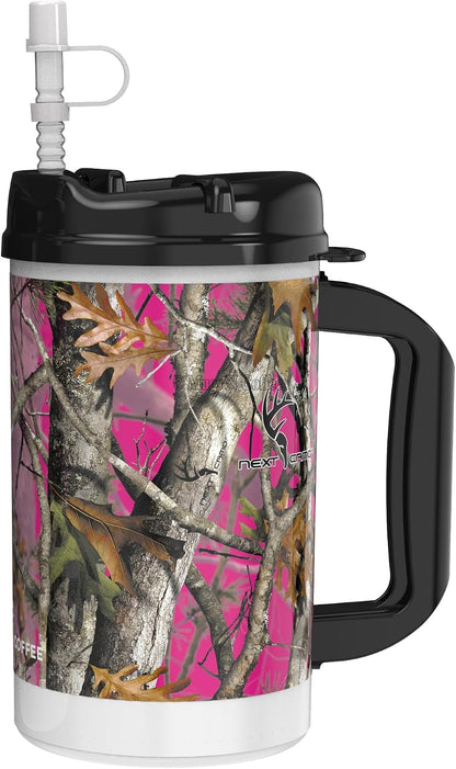 32 oz Travel Mug – Next Camo White Insulated Mug for Cold Drinks – Double Wall, Large Handle – BPA-Free, Leak-Resistant – Includes Lid and Straw – Made in USA
