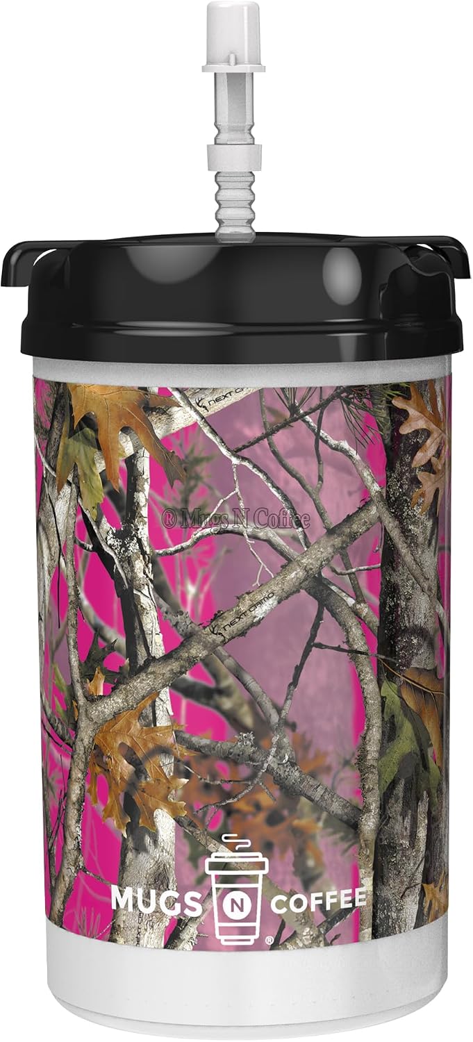 32 oz Travel Mug – Next Camo White Insulated Mug for Cold Drinks – Double Wall, Large Handle – BPA-Free, Leak-Resistant – Includes Lid and Straw – Made in USA