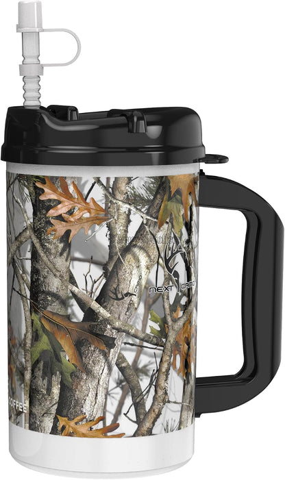 32 oz Travel Mug – Next Camo White Insulated Mug for Cold Drinks – Double Wall, Large Handle – BPA-Free, Leak-Resistant – Includes Lid and Straw – Made in USA