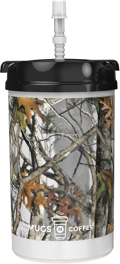 32 oz Travel Mug – Next Camo White Insulated Mug for Cold Drinks – Double Wall, Large Handle – BPA-Free, Leak-Resistant – Includes Lid and Straw – Made in USA