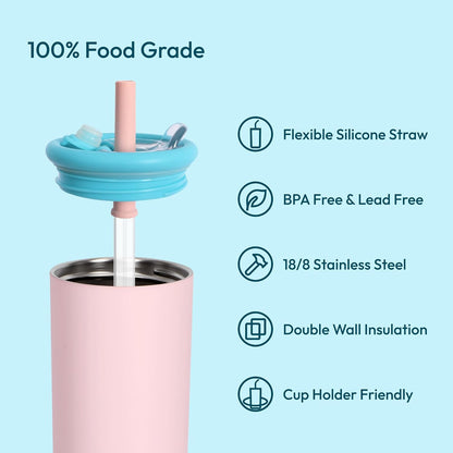 25 oz Candy Tumbler, Insulated Water Bottle with Straw Lid | Double Wall Stainless Steel, 2-in-1 Lid, Flexible Straw, Cup Holder Friendly, Dishwasher Safe, BPA Free, Ocean Blue