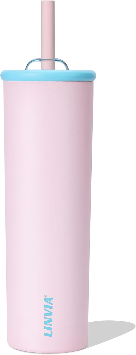 25 oz Candy Tumbler, Insulated Water Bottle with Straw Lid | Double Wall Stainless Steel, 2-in-1 Lid, Flexible Straw, Cup Holder Friendly, Dishwasher Safe, BPA Free, Ocean Blue