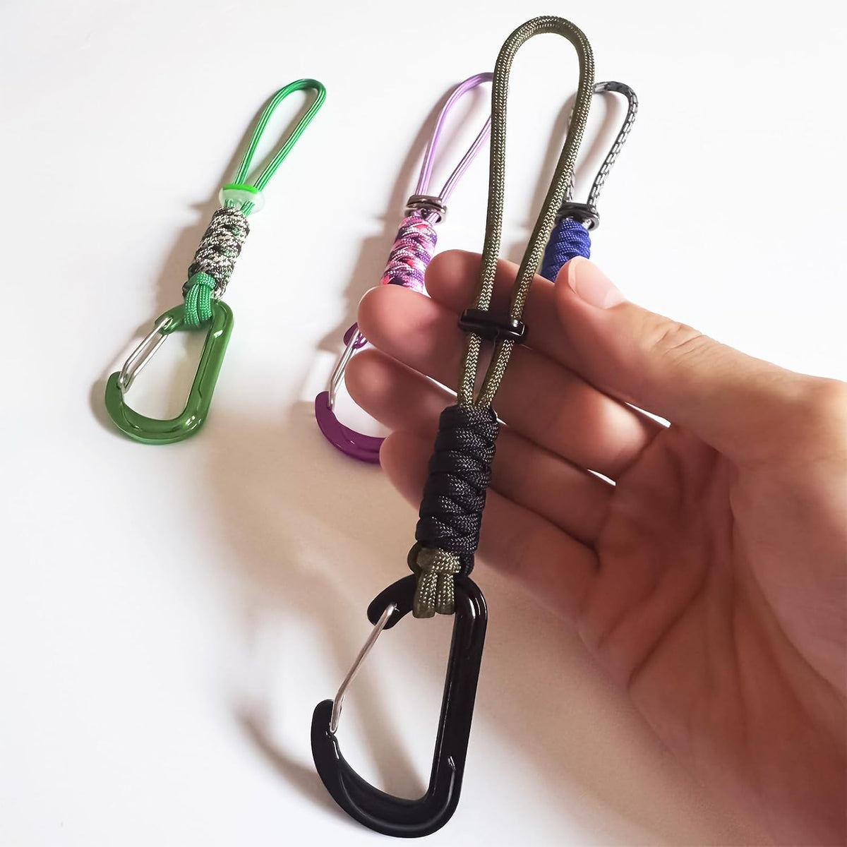 Paracord Keychain - Triangle/D-Shaped Carabiner Clip with Lanyard for Hanging Water Bottle, Key, Backpacks and More