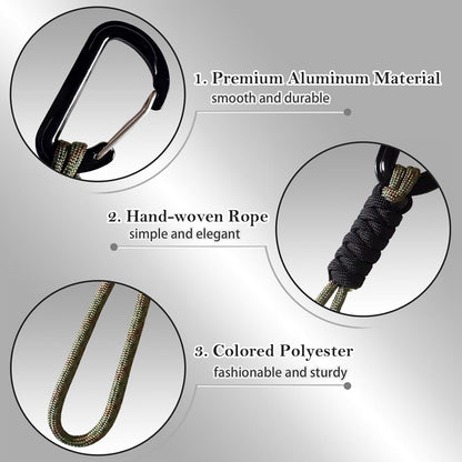 Paracord Keychain - Triangle/D-Shaped Carabiner Clip with Lanyard for Hanging Water Bottle, Key, Backpacks and More