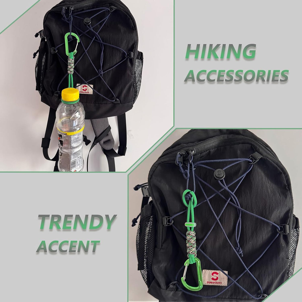 Paracord Keychain - Triangle/D-Shaped Carabiner Clip with Lanyard for Hanging Water Bottle, Key, Backpacks and More
