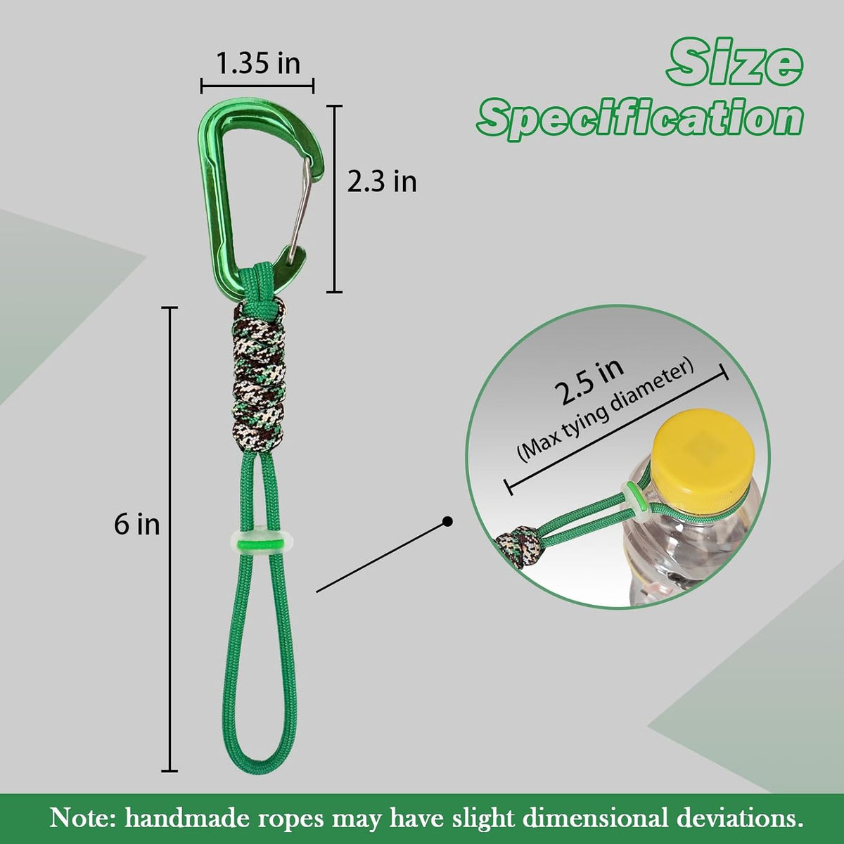 Paracord Keychain - Triangle/D-Shaped Carabiner Clip with Lanyard for Hanging Water Bottle, Key, Backpacks and More