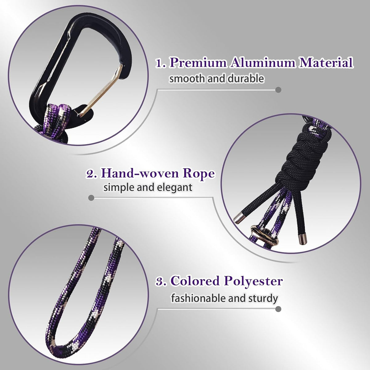 Paracord Keychain - Triangle/D-Shaped Carabiner Clip with Lanyard for Hanging Water Bottle, Key, Backpacks and More