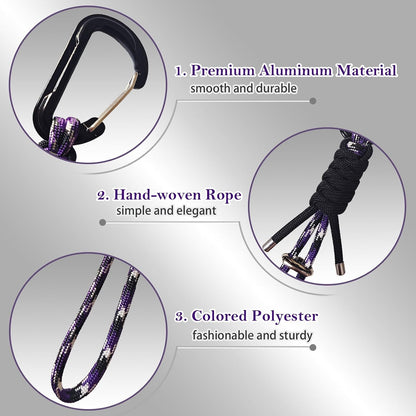 Paracord Keychain - Triangle/D-Shaped Carabiner Clip with Lanyard for Hanging Water Bottle, Key, Backpacks and More