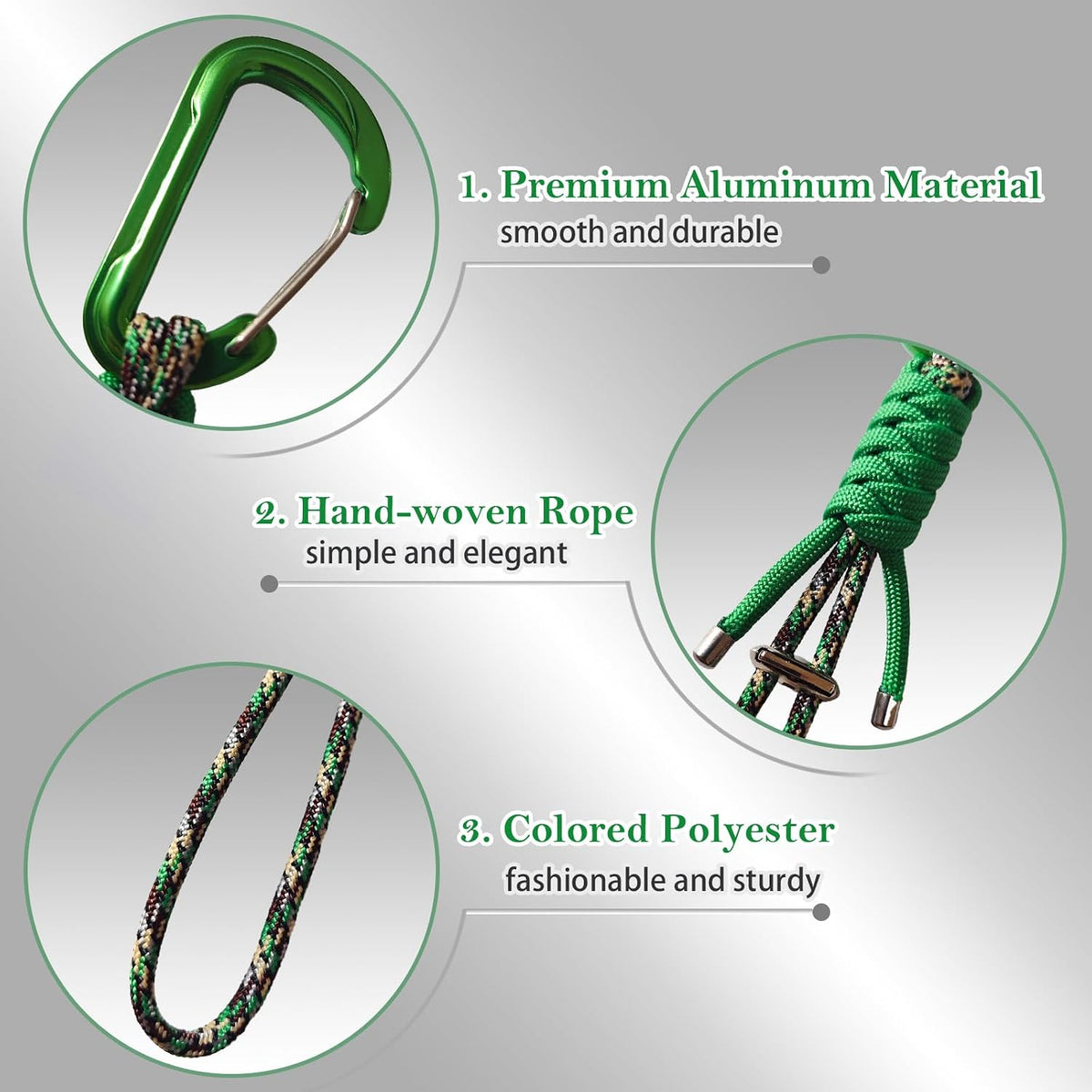 Paracord Keychain - Triangle/D-Shaped Carabiner Clip with Lanyard for Hanging Water Bottle, Key, Backpacks and More