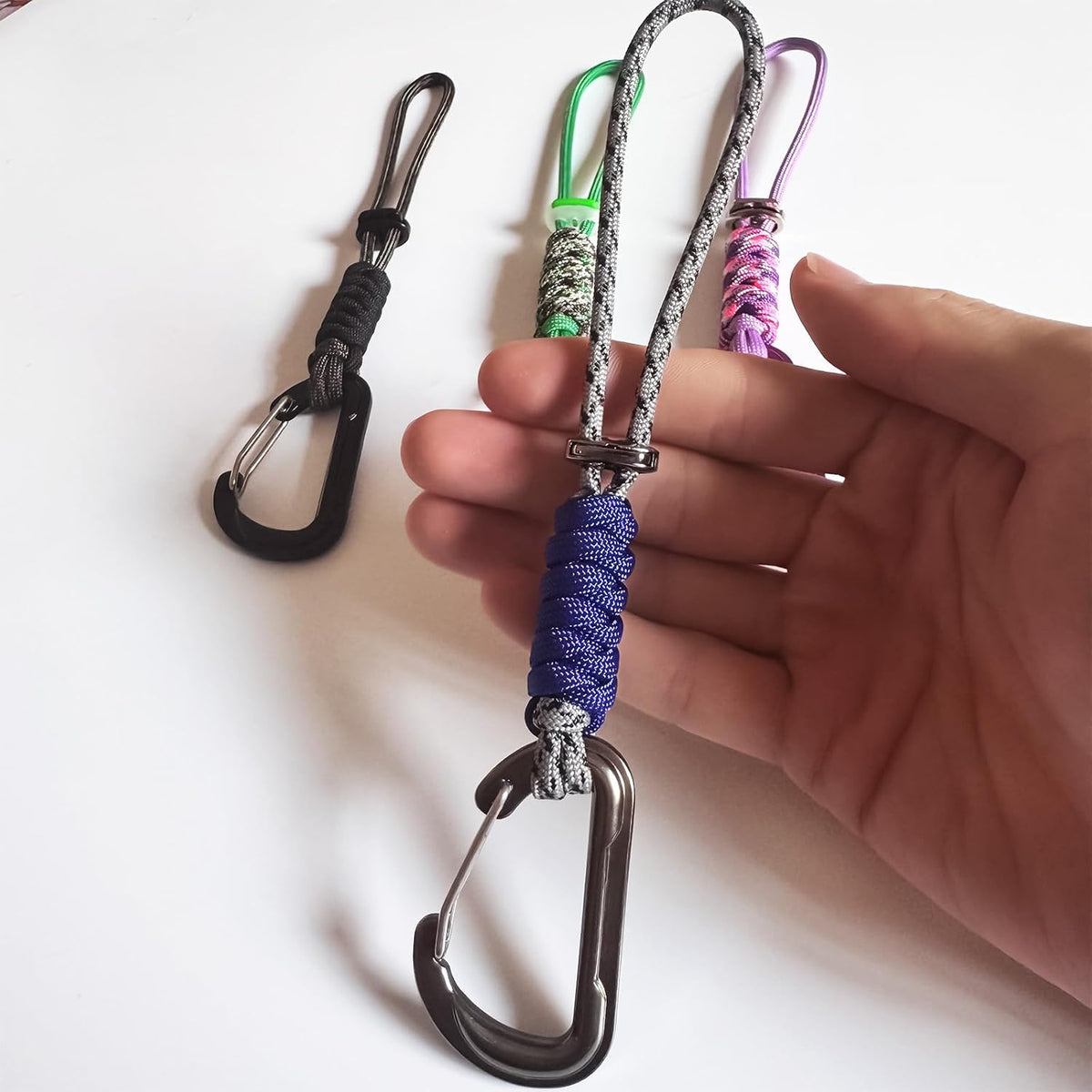Paracord Keychain - Triangle/D-Shaped Carabiner Clip with Lanyard for Hanging Water Bottle, Key, Backpacks and More