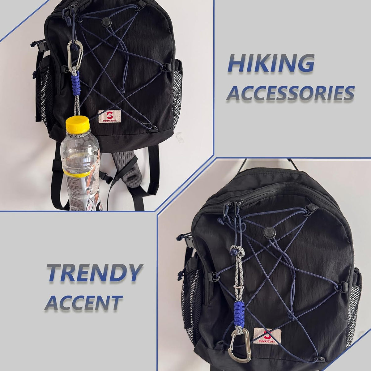 Paracord Keychain - Triangle/D-Shaped Carabiner Clip with Lanyard for Hanging Water Bottle, Key, Backpacks and More