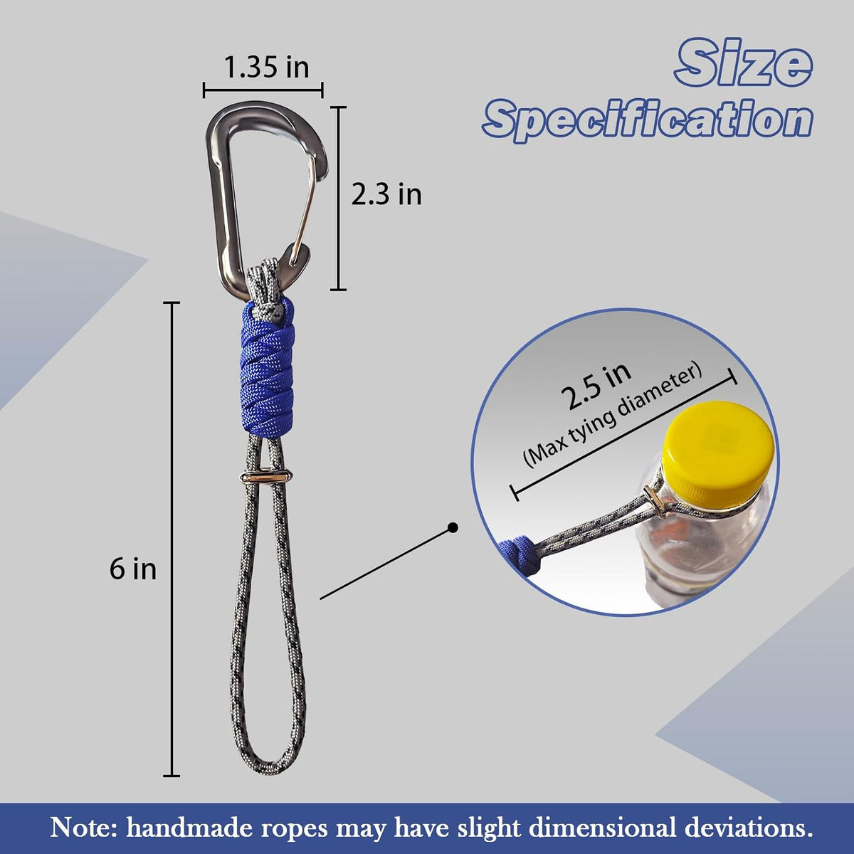 Paracord Keychain - Triangle/D-Shaped Carabiner Clip with Lanyard for Hanging Water Bottle, Key, Backpacks and More