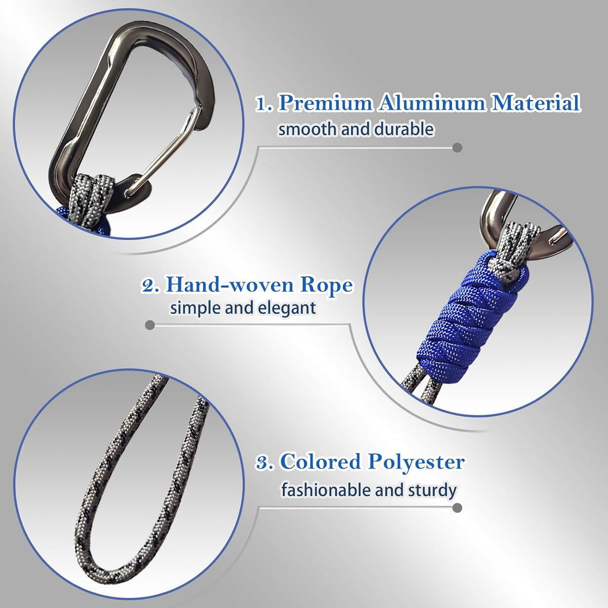 Paracord Keychain - Triangle/D-Shaped Carabiner Clip with Lanyard for Hanging Water Bottle, Key, Backpacks and More