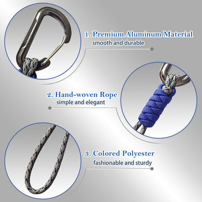 Paracord Keychain - Triangle/D-Shaped Carabiner Clip with Lanyard for Hanging Water Bottle, Key, Backpacks and More