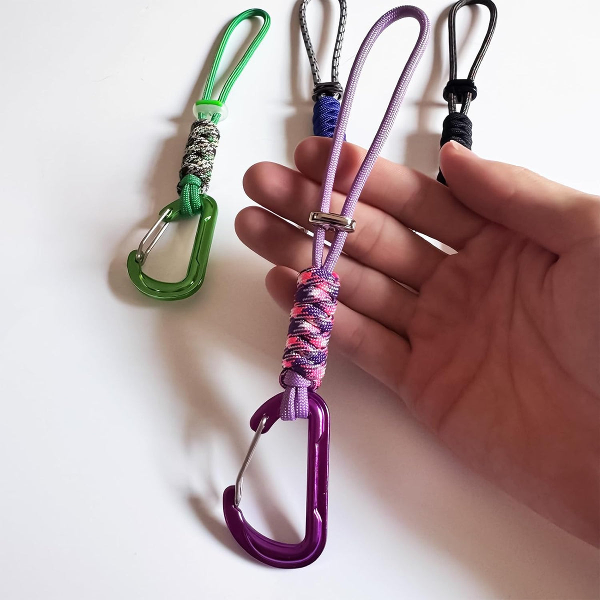 Paracord Keychain - Triangle/D-Shaped Carabiner Clip with Lanyard for Hanging Water Bottle, Key, Backpacks and More