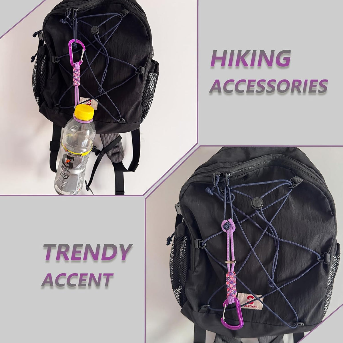 Paracord Keychain - Triangle/D-Shaped Carabiner Clip with Lanyard for Hanging Water Bottle, Key, Backpacks and More