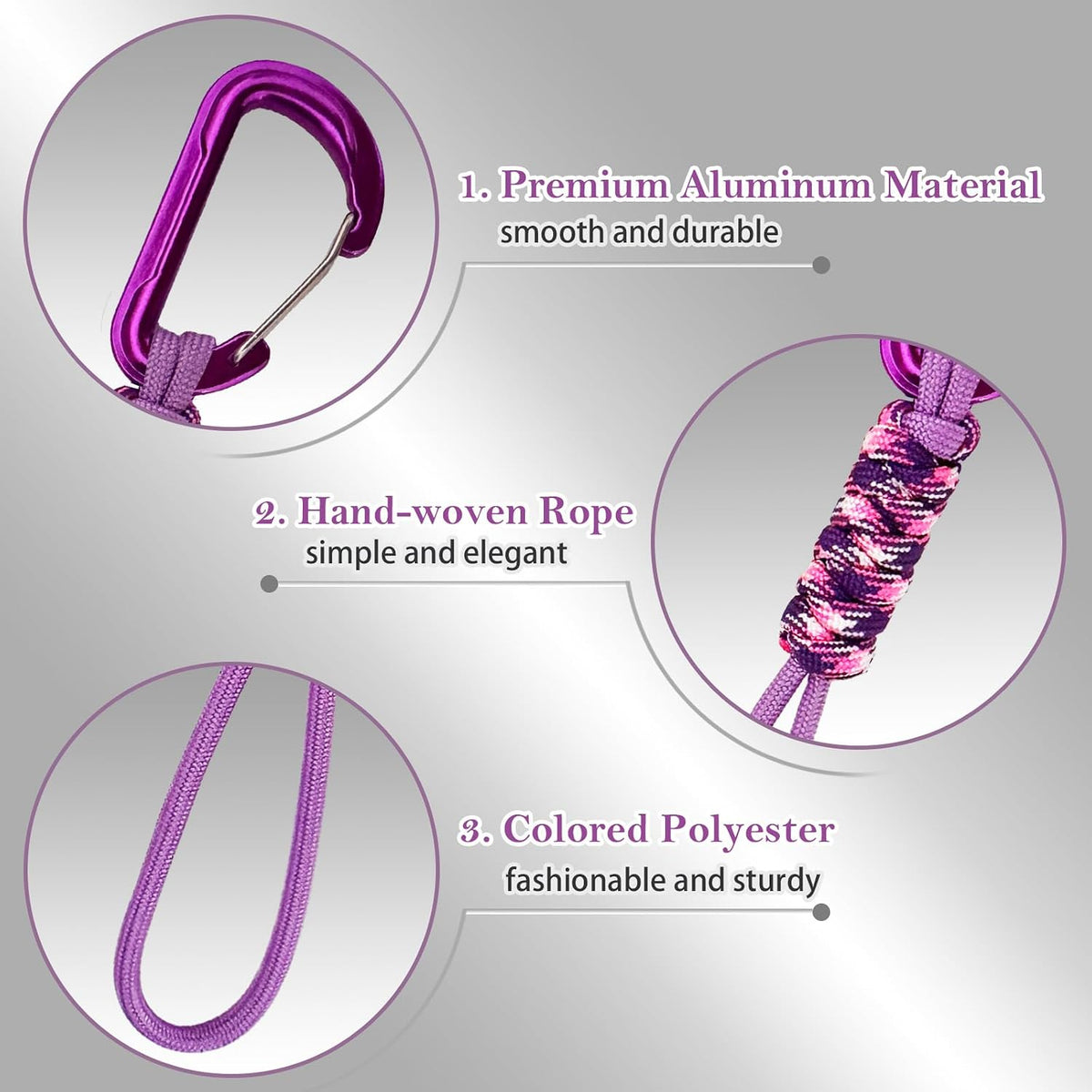 Paracord Keychain - Triangle/D-Shaped Carabiner Clip with Lanyard for Hanging Water Bottle, Key, Backpacks and More