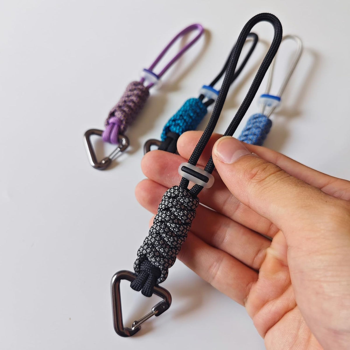 Paracord Keychain - Triangle/D-Shaped Carabiner Clip with Lanyard for Hanging Water Bottle, Key, Backpacks and More