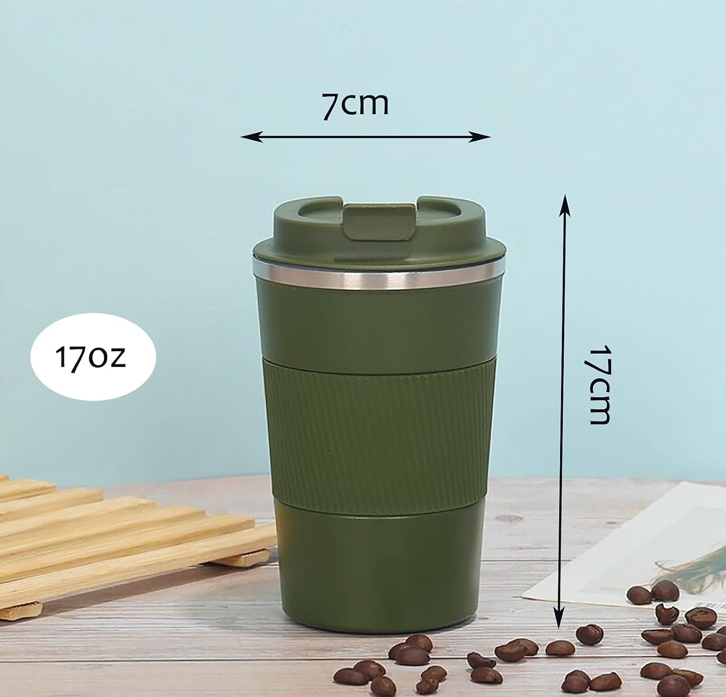 17oz Stainless Steel Vacuum Insulated Coffee Travel Mug for Ice Drink & Hot Beverage, Double Wall Travel Tumbler Cups with Spill Proof Lid for Men and Women (GREEN)