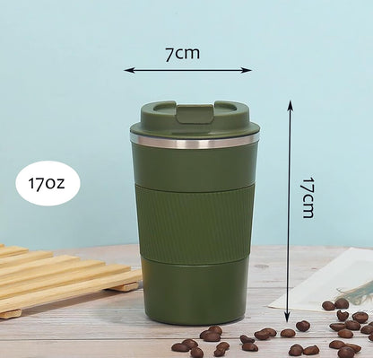 17oz Stainless Steel Vacuum Insulated Coffee Travel Mug for Ice Drink & Hot Beverage, Double Wall Travel Tumbler Cups with Spill Proof Lid for Men and Women (GREEN)