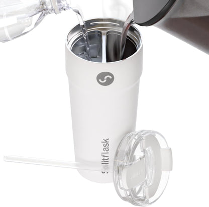 Splitflask Dual‑Chamber 30‑oz Travel Mug – Vacuum Insulated Stainless‑Steel Hot & Cold Tumbler, Leak‑Proof Lid, Cup‑Holder Friendly, BPA‑Free.