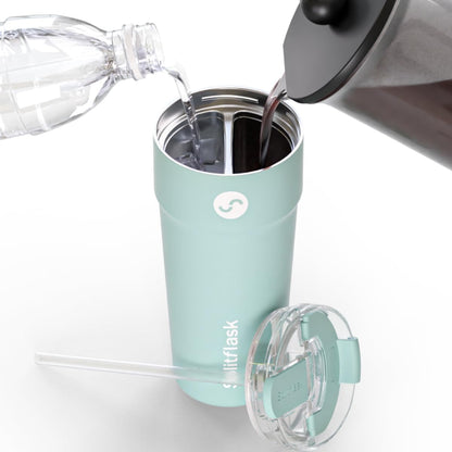 Splitflask Dual‑Chamber 30‑oz Travel Mug – Vacuum Insulated Stainless‑Steel Hot & Cold Tumbler, Leak‑Proof Lid, Cup‑Holder Friendly, BPA‑Free.