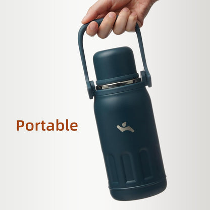 27oz Thermos for Cold Drinks, Insulated Water Bottle, Blue Haze | Stainless steel, BPA-free. Keeps hot 12h, cold 24h. Leak-proof with handle, strap & cup lid for coffee, tea, travel, outdoor
