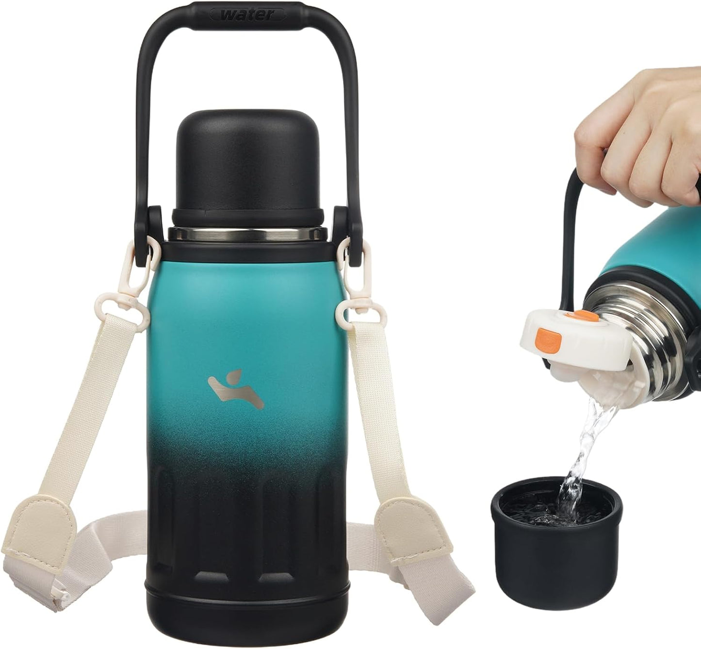 27oz Thermos for Cold Drinks, Insulated Water Bottle, Blue Haze | Stainless steel, BPA-free. Keeps hot 12h, cold 24h. Leak-proof with handle, strap & cup lid for coffee, tea, travel, outdoor