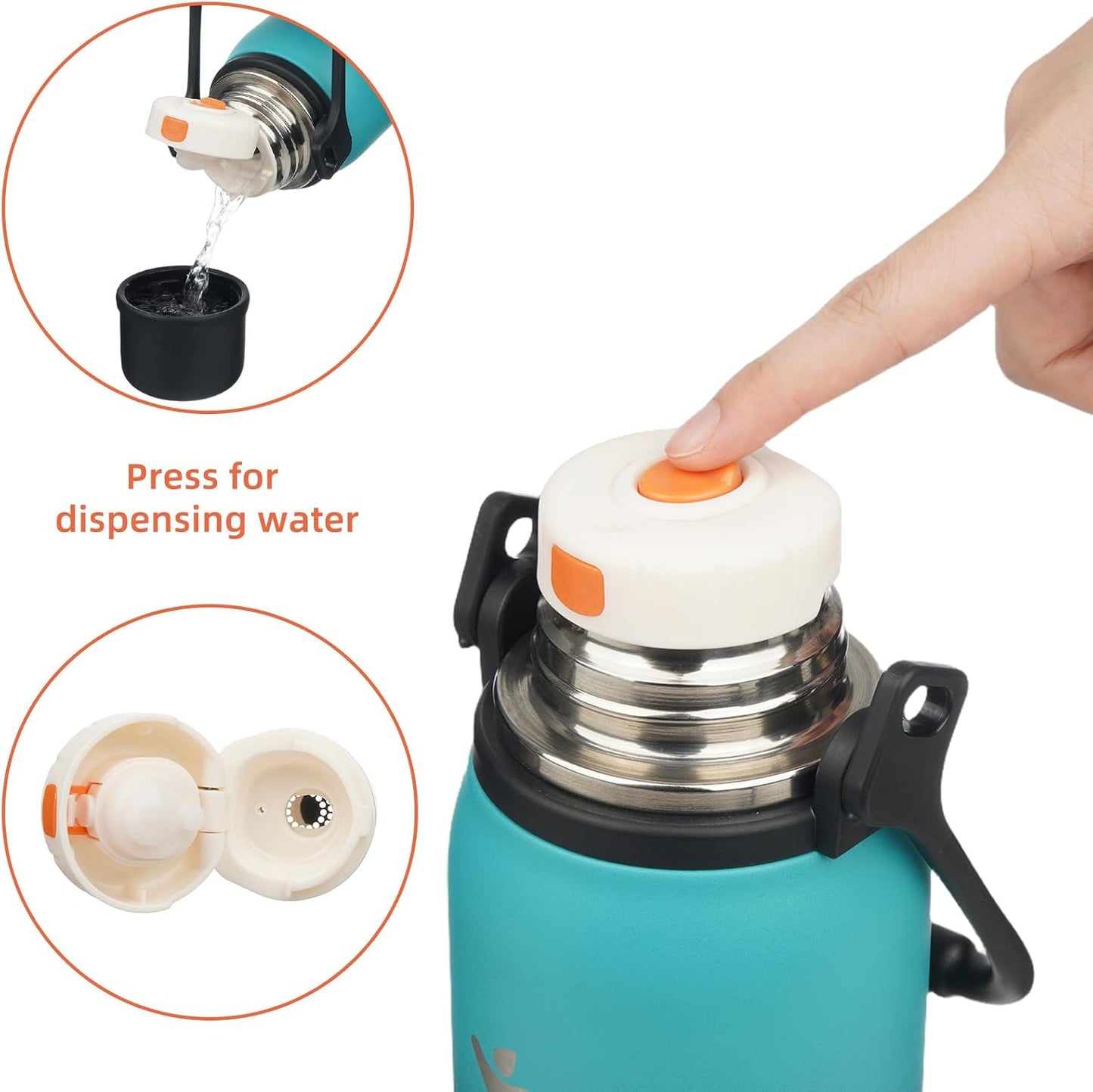 27oz Thermos for Cold Drinks, Insulated Water Bottle, Blue Haze | Stainless steel, BPA-free. Keeps hot 12h, cold 24h. Leak-proof with handle, strap & cup lid for coffee, tea, travel, outdoor