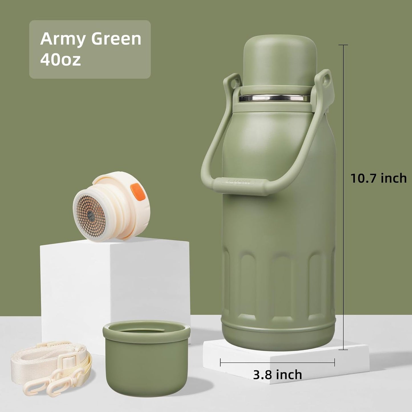 27oz Thermos for Cold Drinks, Insulated Water Bottle, Blue Haze | Stainless steel, BPA-free. Keeps hot 12h, cold 24h. Leak-proof with handle, strap & cup lid for coffee, tea, travel, outdoor