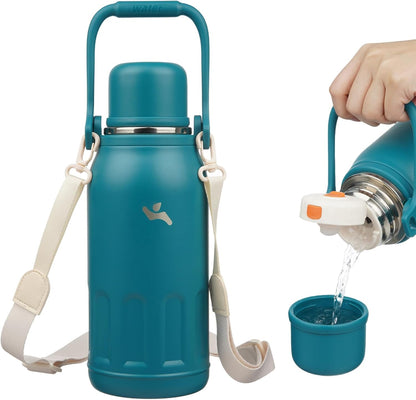 27oz Thermos for Cold Drinks, Insulated Water Bottle, Blue Haze | Stainless steel, BPA-free. Keeps hot 12h, cold 24h. Leak-proof with handle, strap & cup lid for coffee, tea, travel, outdoor