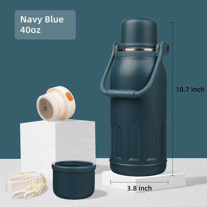 27oz Thermos for Cold Drinks, Insulated Water Bottle, Blue Haze | Stainless steel, BPA-free. Keeps hot 12h, cold 24h. Leak-proof with handle, strap & cup lid for coffee, tea, travel, outdoor
