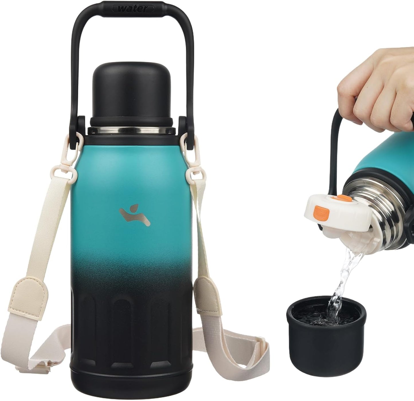 27oz Thermos for Cold Drinks, Insulated Water Bottle, Blue Haze | Stainless steel, BPA-free. Keeps hot 12h, cold 24h. Leak-proof with handle, strap & cup lid for coffee, tea, travel, outdoor